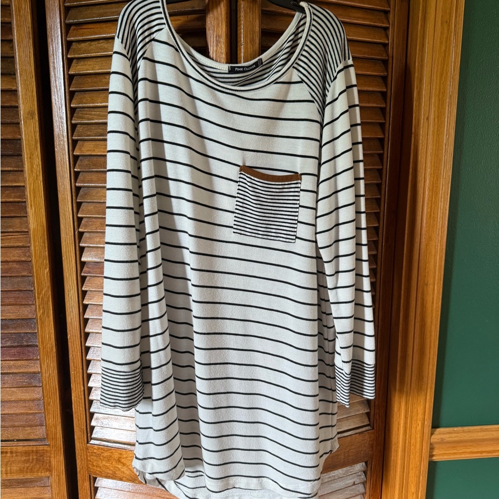 Striped Long Sleeve Top with Pocket